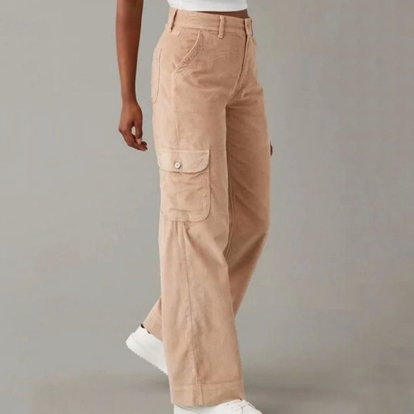 American Eagle Outfitters Pants - American Eagle Dreamy Drape Stretch Corduroy High-Waisted Baggy Wide-Leg Pants 8